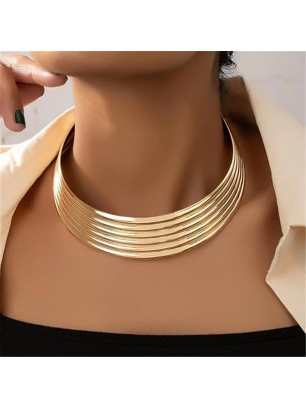 Chunky Gold Wide Collar Choker Statement Necklace